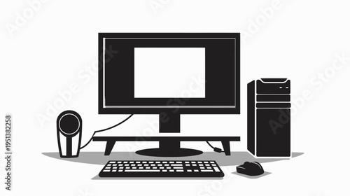 Black computer set illustration isolated on white background for design