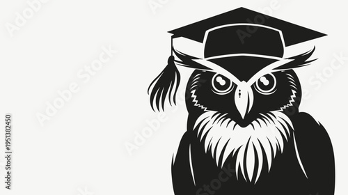 Wise owl with graduation cap educational concept on white background