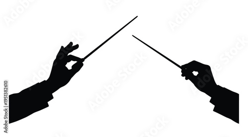 Two hands conducting with batons a dramatic black shape silhouette