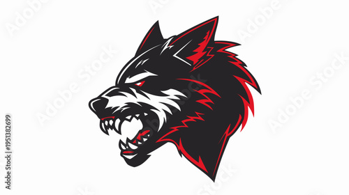 Stylized wolf head illustration aggressive posed vector design isolated