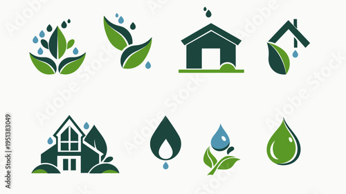Eco friendly icons depicting nature home water and sustainability elements