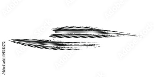 Tire track. Car, bike, motorcycle tyre mark with grunge effect isolated on white background. Wheel footprint on the road. Top view of rubber protector mark