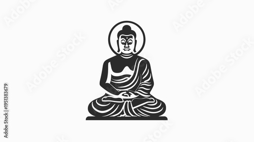 Meditating buddha silhouette on white background for spiritual concepts