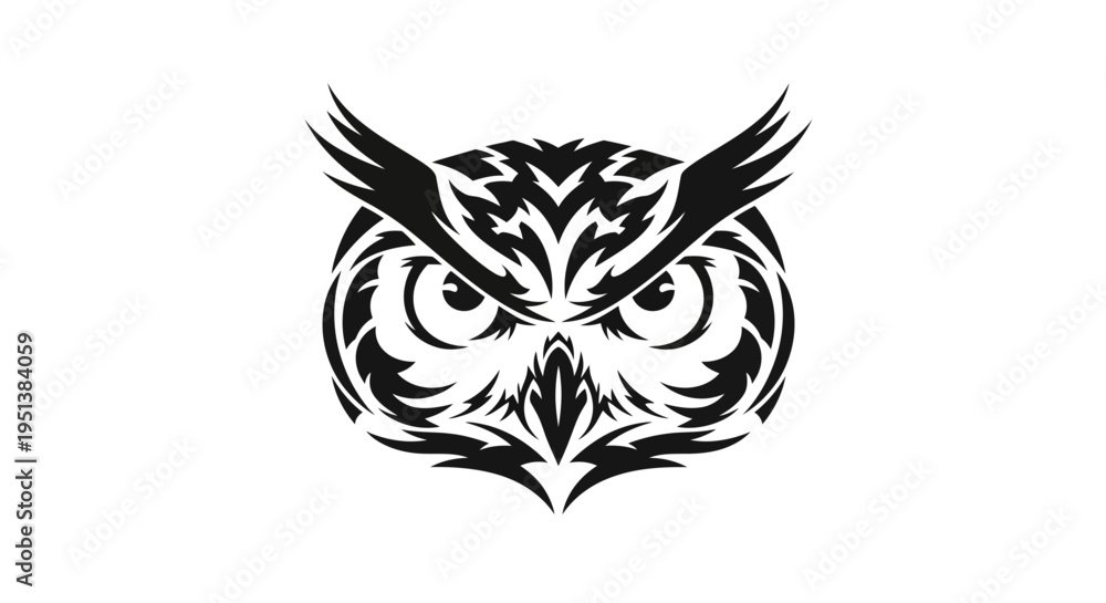 Fototapeta premium Intricate owl illustration in black and white against a clean white background