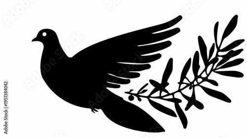 Silhouette of a dove carrying an olive branch symbolizing peace and harmony