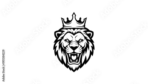 Roaring lion head with crown illustration against white background