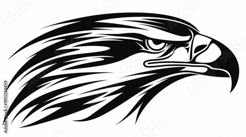 Bold black and white illustration of an eagles head facing right side