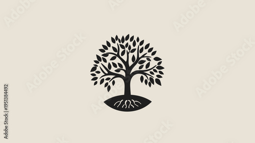 Stylized tree illustration on beige background concept of growth and nature
