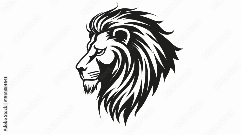 Obraz premium Stylized lion head profile illustration black and white vector graphic