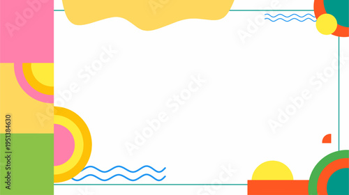 A modern and colorful geometric frame background designed to attract attention. The clean layout with playful shapes and bright tones creates a fresh and professional look