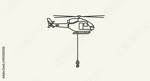 Helicopter with hook and cable illustration.
