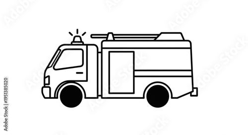 Simple Line Drawing of a Fire Truck Vehicle.