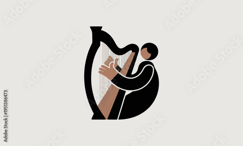 Minimalist Stylized Illustration of a Person Playing a Harp