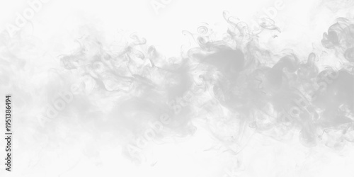 Grey smoke clouds expand outward with fluffy texture forming volumetric shapes on transparent background. The shading enhances realism. Perfect for visual effects. PNG