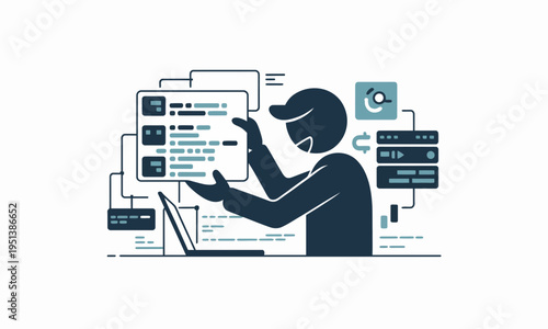 Software Developer Working with Interface and Code Vector Illustration