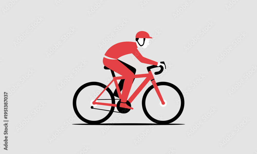 Naklejka premium Minimalist Red and Black Road Cyclist Vector Illustration