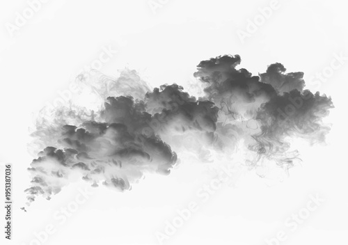 Black smoke plume rises vertically with natural diffusion and soft fading edges on transparent background. The look is clean and realistic. Great for overlays.