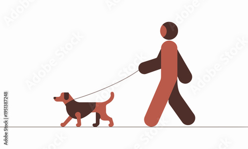 Minimalist Vector Illustration of a Person Walking a Dog