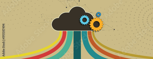 Retro cloud concept technology background and network security pattern
