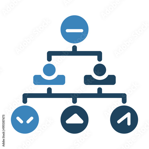 Hierarchical organizational chart in vector style with central leader and multiple branches