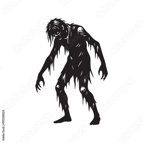 Zombie silhouette vector illustration. Scary walking dead monster isolated on white background for Halloween or horror design

