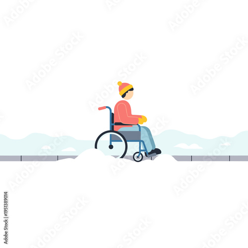 Person in wheelchair navigating snowy path representing Disability & Invisibility  