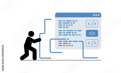 Developer Pushing Programming Bracket to Website Code Interface