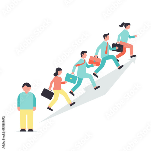 Individuals climbing stairs of success while one person stands aside, Concept of Disability & Invisibility  