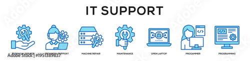 Blue - IT Support web banner icon vector illustration concept