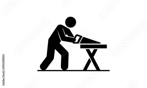 Man Sawing Wood on Workbench Icon Silhouette