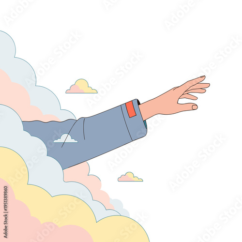 Abstract hand reaching out from colorful clouds symbolizing invisibility  
