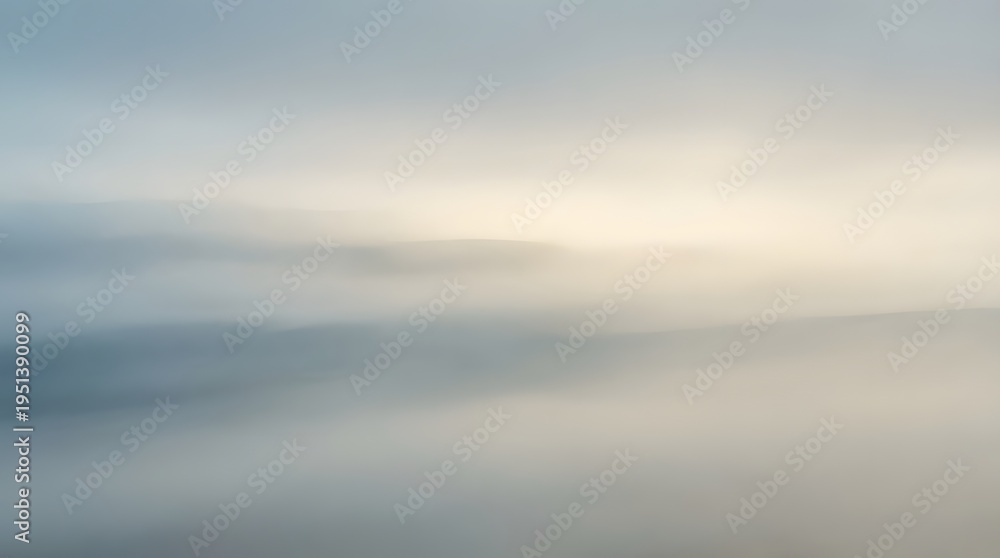 Fototapeta premium Soft diffused light filters through layers of fog creating an ethereal and serene atmospheric landscape at dawn or dusk