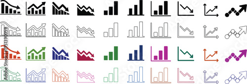 Collection of colorful and monochrome bar graph icons