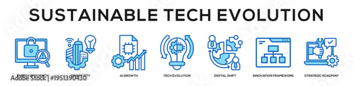 Blue - Sustainable Tech Evolution web banner icon vector illustration concept