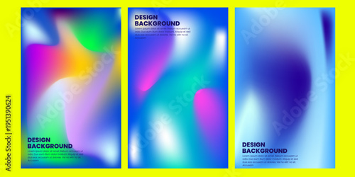 Abstract gradient background set with smooth organic curved shapes in blue, green, yellow, purple, pink, and teal colors with soft blur effect and fluid transitions