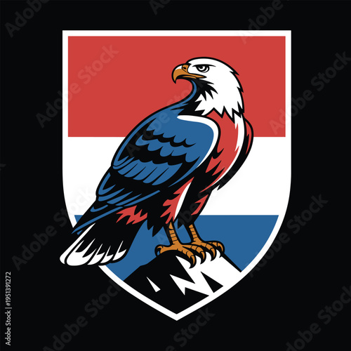 Eagle emblem with flag colors standing on mountain vector illustration