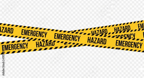 Yellow and black hazard tape with emergency warning text.