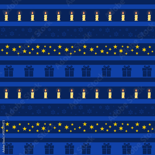Decorative Christmas seamless pattern with stars, candles and gift icons