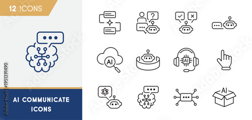 AI Communication And Conversational Intelligence Line Icons Set