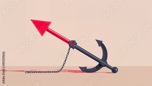 Chained Upward Arrow with Heavy Anchor – Growth Limitation, Business Struggle, Economic Constraint Concept
