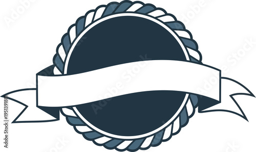 Vintage Rope Border Badge Vector with Ribbon Banner – Classic Circular Seal Logo Template for Certificate, Branding, and Premium Label Design