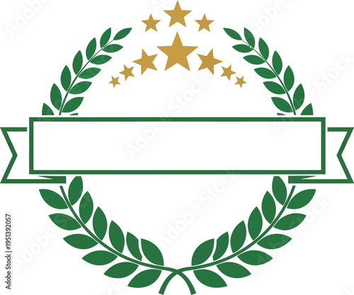 Premium Green Laurel Wreath Certificate Stamp Vector Design – Elegant Gold Star Badge Logo Template for Award, Achievement, and Official Seal Branding
