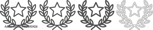 Star and laurel wreath icons in different shades of gray on transparent background for awards and recognition  various star and laurel wreath designs