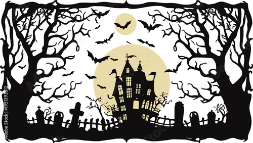 Halloween background Frame with haunted house