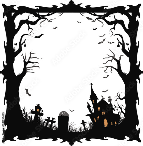 Halloween background Frame with haunted house