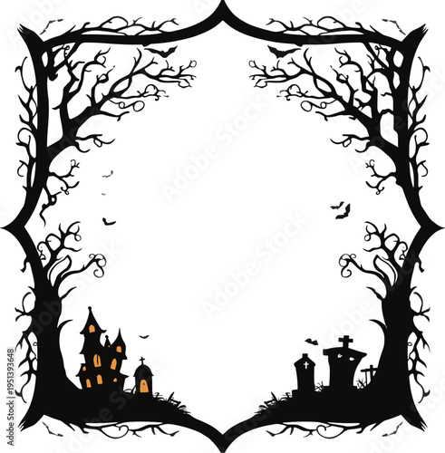 Halloween background Frame with haunted house
