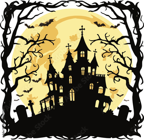 Halloween background Frame with haunted house