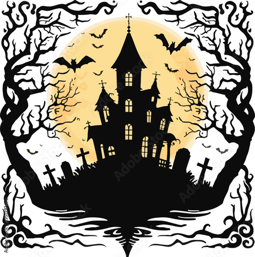 Halloween background Frame with haunted house