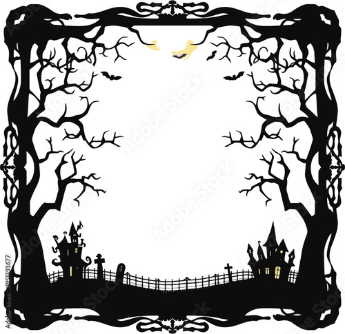 Halloween background Frame with haunted house