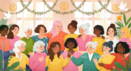 Diverse group of women celebrating together with joy and friendship.